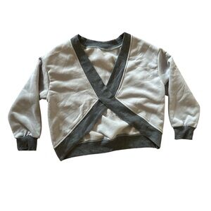 SHEIN Gray and White Cross-Front Top